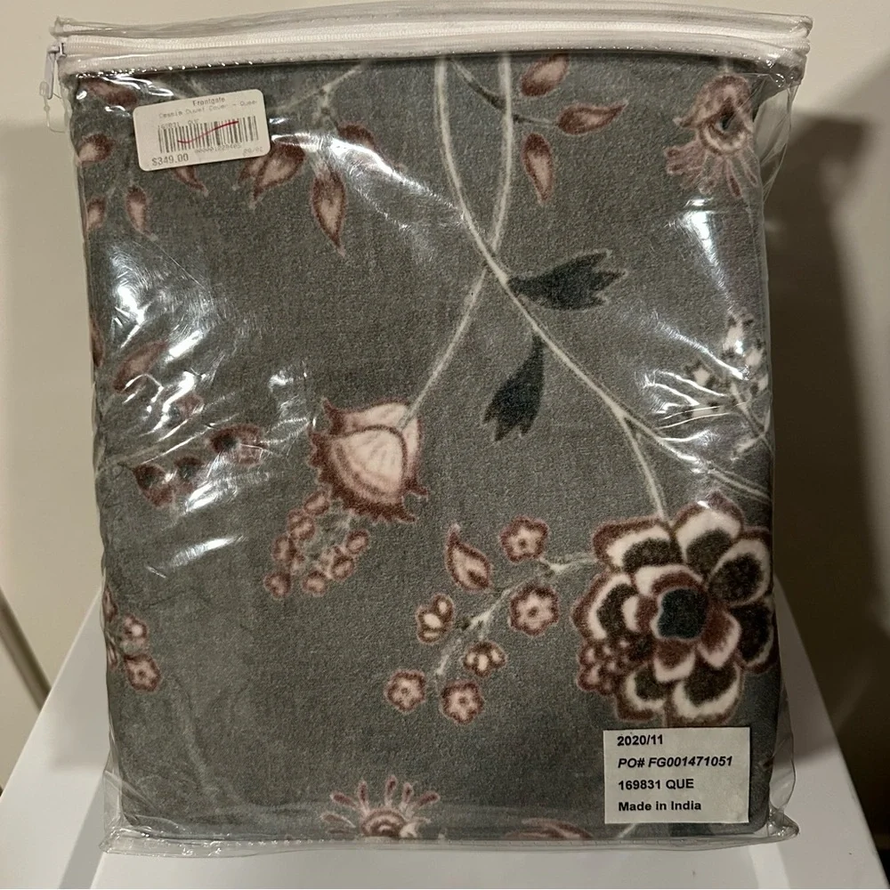 NEW Frontgate Cassia Gray Velvet Floral Duvet Cover QUEEN Size 92”x100”